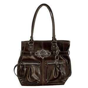 Kathy Van Zeeland Tote Handbag / Purse - Shiny Bronze + Charm Keychain